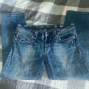 Miss Me Blue Ankle Cropped Jeans with Distressed Details